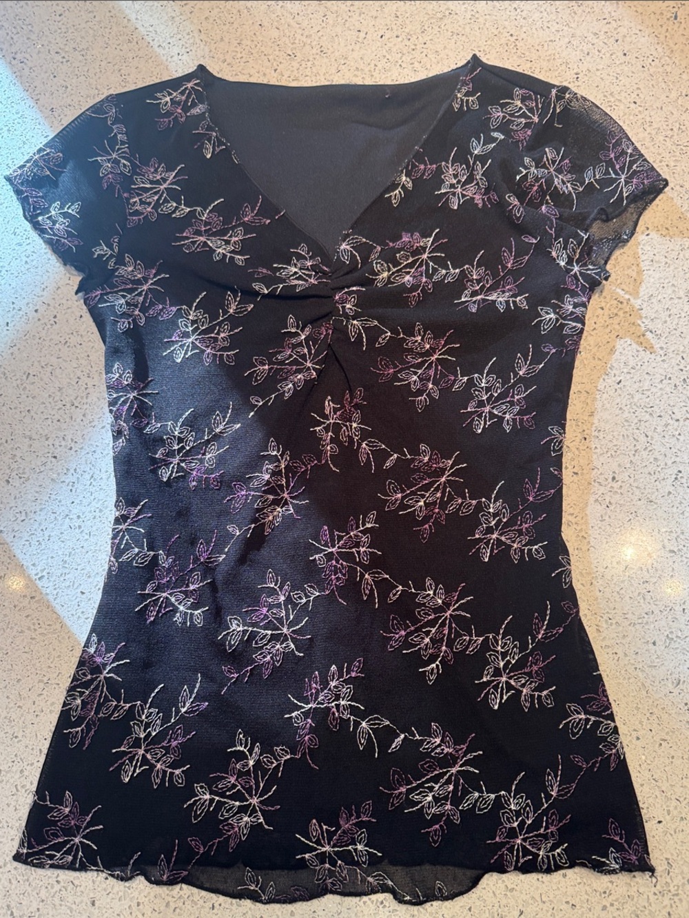 Wrapper Black Floral Short Sleeve V-Neck Blouse